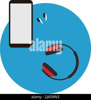 Smartphone, casque sur la table, vue de dessus, illustration vectorielle Illustration de Vecteur