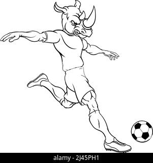 Joueur de football soccer Rhino Sports Animal Mascot Illustration de Vecteur