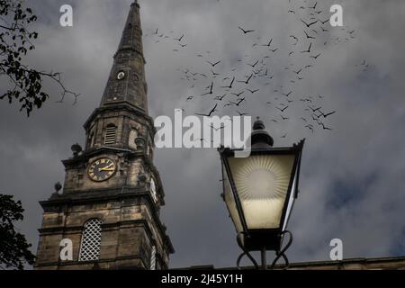 Quartier de la vieille ville d'Édimbourg, avec des bâtiments vieux de plusieurs siècles et des ruelles étroites. Le Royal Mile, avec des pubs traditionnels, des restaurants décontractés, des boutiques de souvenirs et des musées Banque D'Images