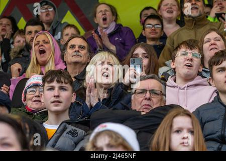 Les fans de football / football et les spectateurs avec des expressions du visage réagissent au jeu qu'ils regardent Banque D'Images