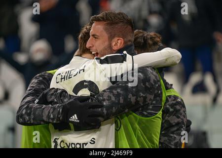 Federico Chiesa, Dejan Kulusevski , Rodrigo Bentancur de Juventus FC célèbre un but lors du match de football Serie A entre Juventus FC et SSC Banque D'Images