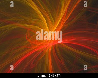 Arrière-plan abstrait de l'art fractal, suggestif de flammes de feu et d'onde chaude. Illustration fractale générée par ordinateur rouge feu jaune. Banque D'Images
