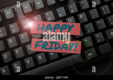 Légende du texte présentant vendredi heureux. Internet concept célébration d'un week-end agréable et après le travail de fête ou de dîner entrée d'informations importantes Banque D'Images