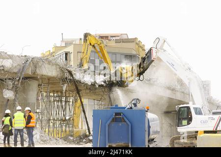 Déconstruction travaux de la rocade avec la tour Agbar et le musée de design des Glories à Barcelone, Catalogne, Espagne, Europe Banque D'Images