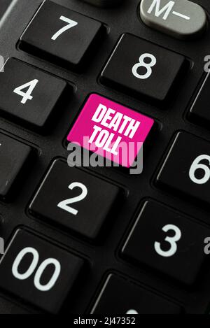 Légende conceptuelle Numéro de décès. Concept d'affaires le nombre de décès résultant d'un incident particulier Résumé donnant des conseils de rédaction d'histoire, offrant Banque D'Images
