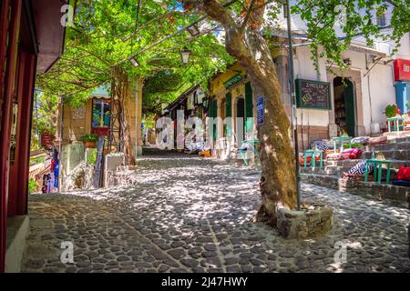 Célèbre vieille ville de Molyvos, île de Lesvos, Grèce. Banque D'Images