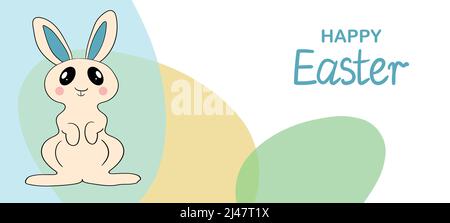 Fond de Pâques avec des œufs, lapin. Bonne bannière Pâques. Modèle pour carte de vœux, carte postale, en-tête pour site Web, papier peint, affiche. Vacances Illustration de Vecteur