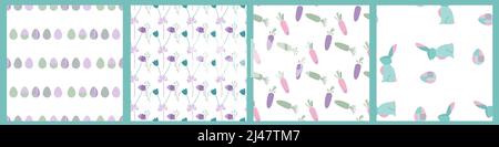 Ensemble de motifs sans couture Happy Easter et patchwork écossais. L'illustration vectorielle en version plate ou en style POP art pastel. Illustration de Vecteur