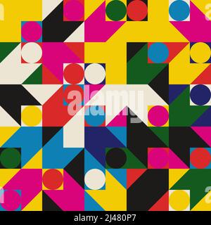 Motif vectoriel abstrait coloré composé de formes et d'éléments géométriques variés. Design graphique numérique pour poster, couverture, art, présentation Illustration de Vecteur