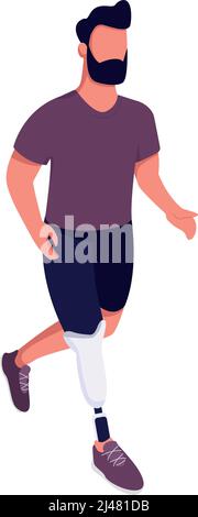 Homme actif jogging avec jambe prothétique semi-plate couleur vecteur caractère Illustration de Vecteur