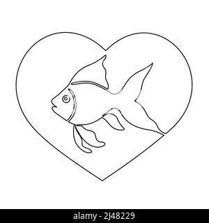 Le poisson est inscrit dans le coeur. Tracé sur une ligne continue sur un fond blanc. Illustration du vecteur de stock isolé Illustration de Vecteur