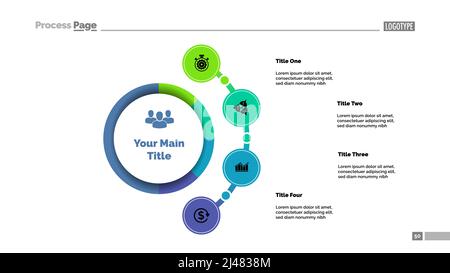 Modèle de diagramme de processus d'approche commerciale à quatre options. Visualisation des données métier. Entreprise, modèle, idée, formation, travail d'équipe ou marketing créatif con Illustration de Vecteur