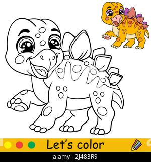 Dessin animé dinosaure stegosaurus mignon. Page de livre de coloriage avec modèle coloré pour les enfants. Illustration vectorielle isolée. Pour livre de coloriage, impression, jeu, p Illustration de Vecteur