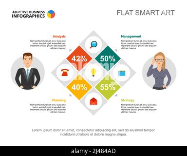 Modèle de graphique de pourcentage de quatre options pour la présentation. Données d'entreprise. Éléments de diagramme, graphique. Rapport, idée, statistiques, analyses ou marketing Illustration de Vecteur