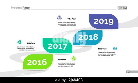 Modèle de diagramme de processus de calendrier de quatre ans. Visualisation des données métier. Stratégie, flux de travail, plan, planification, finance ou conseil concept créatif pour Illustration de Vecteur