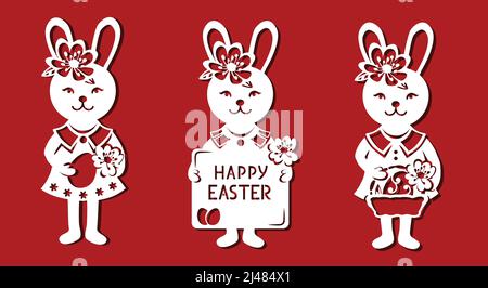 Lapin de Pâques fille pour couper la carte. Définir l'illustration vectorielle Illustration de Vecteur