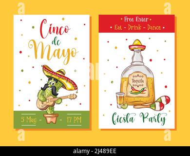 La conception d'affiches de Cinco de Mayo. Le marketing, la publicité ou le modèle d'invitation avec copie espace pour vos fêtes dans un bar, restaurant Illustration de Vecteur