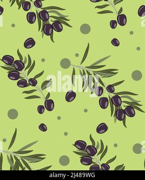 Motif feuilles aux olives sombres vintage sur la branche. Illustration de Vecteur