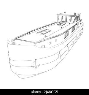 Contour du bateau à partir de lignes noires isolées sur fond blanc. Illustration vectorielle. Illustration de Vecteur