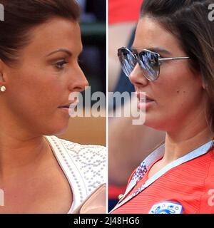 Dossier non daté photos de Coleen Rooney (à gauche) et Rebekah Vardy (à droite), comme la dernière audience dans le litige de diffamation entre Rebekah Vardy et Coleen Rooney doit se tenir mercredi à la haute Cour à Londres. Banque D'Images