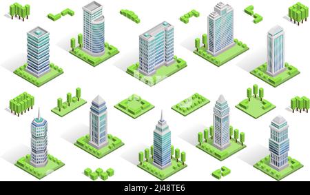 La ville abrite une composition isométrique avec des gratte-ciel isolés illustration vectorielle Illustration de Vecteur