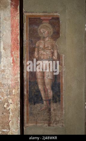 Santa Cristina da Bolsena - affresco - pittore bolognese del XIV secolo - Bologne, chiesa di S. Maria dei Servi Banque D'Images