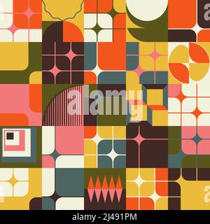 Œuvres d'art abstraites inspirées de Bauhaus, composées d'éléments de conception vectoriels et de formes géométriques audacieuses pour affiches, couvertures, œuvres d'art, présentations, imprimés, tissu, wal Illustration de Vecteur