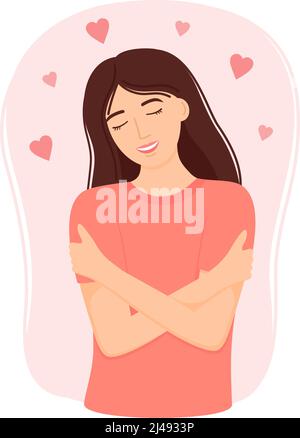 Femme se embrassant. Aimez-vous et prenez soin de vous concept. Amour de soi. Illustration vectorielle Illustration de Vecteur