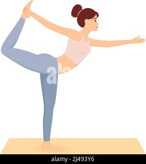 Femme debout dans la posture de Natarajasana. Fille faisant pilates, exercices de fitness et de yoga sur le tapis. Un mode de vie sain. Entraînement à domicile, illustration vectorielle Illustration de Vecteur