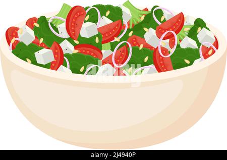 Salade maison de légumes frais, salade de fromage et pignons. Une alimentation saine. Repas végétarien. Illustration vectorielle Illustration de Vecteur