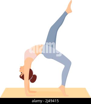 Femme debout dans la pose de pont. Fille faisant pilates, exercices de fitness et de yoga sur le tapis. Un mode de vie sain. Entraînement, illustration vectorielle Illustration de Vecteur