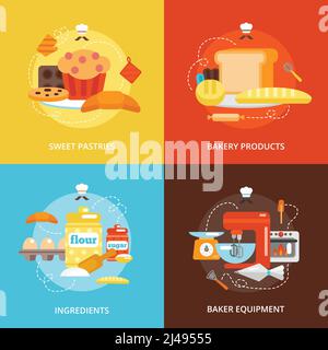 Télévision boulangerie icons set composé de viennoiseries produits ingrédients baker isolé équipement vector illustration Illustration de Vecteur