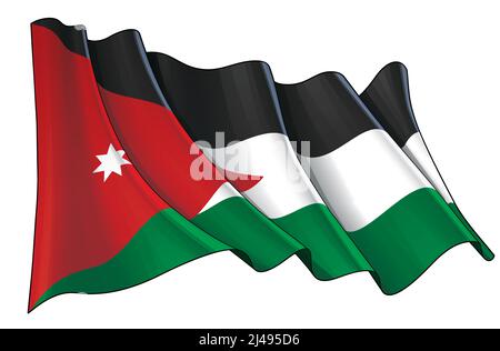 Illustration vectorielle d'un drapeau de Jordanie. Tous les éléments sont soigneusement définis sur des couches et des groupes bien définis. Illustration de Vecteur