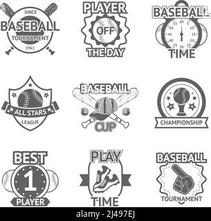 Un joueur de tournoi de baseball de championnat des emblèmes noirs ensemble isolé scénario illustration Illustration de Vecteur