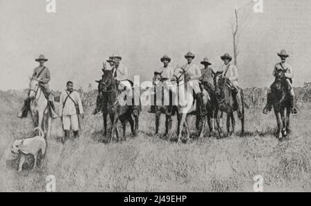 Guerre d'indépendance de Cuba (1895-1898). Île de Cuba. Général Bartolomé Masó (1830-1907). Président de la République cubaine en armes (1897-1898). Le président Masó avec son accompagnement. Photogravure par Laporta. La Ilustración Española y Americana, 1898. Banque D'Images