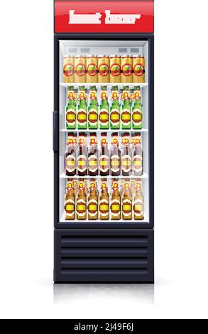 Réfrigérateur distributeur machine de refroidissement et de vente meilleur budget bière décorative Affiche objet unique vecteur réaliste Illustration Illustration de Vecteur
