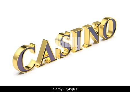 Texte du Casino avec des lettres dorées brillantes sur fond blanc Banque D'Images