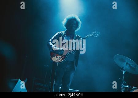 Copenhague, Danemark. 12th avril 2022. Le groupe américain de soul-jazz Delvon Lamarr Organ Trio donne un concert à l'hôtel Cecil de Copenhague. Ici, le guitariste Jimmy James est vu en direct sur scène. (Crédit photo : Gonzales photo/Alamy Live News Banque D'Images