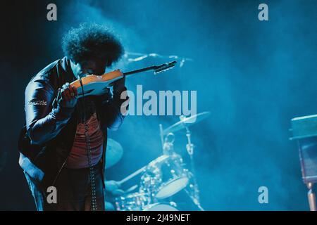 Copenhague, Danemark. 12th avril 2022. Le groupe américain de soul-jazz Delvon Lamarr Organ Trio donne un concert à l'hôtel Cecil de Copenhague. Ici, le guitariste Jimmy James est vu en direct sur scène. (Crédit photo : Gonzales photo/Alamy Live News Banque D'Images