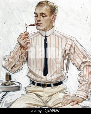 Poster design par JC Leyendecker - Homme à cravate étroite, Cluett Shirts Arrow Collar annonce (1910) Banque D'Images