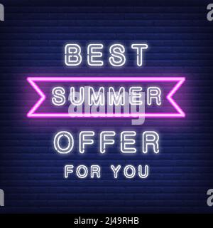 Meilleure offre estivale pour les jeunes lettrage dans le style néon. Défilement lumineux avec mot à l'intérieur. Publicité de nuit lumineuse. Illustration vectorielle en style néon pour Illustration de Vecteur