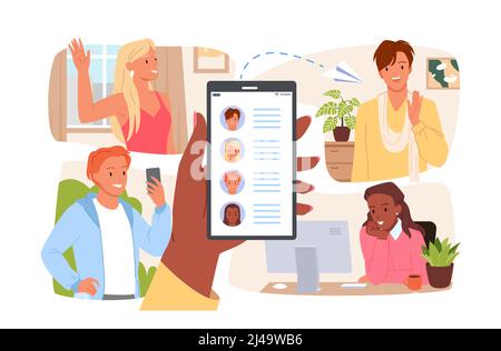 Grâce au téléphone mobile, les utilisateurs peuvent envoyer des messages instantanés Illustration de Vecteur