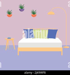 Chambre avec grand lit. Illustration vectorielle plate Illustration de Vecteur