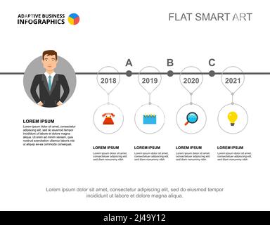 Modèle de diagramme de processus de calendrier de quatre ans pour présentation. Illustration vectorielle. Diagramme, graphique, infographique. Vision, projet, planification ou marketing Illustration de Vecteur