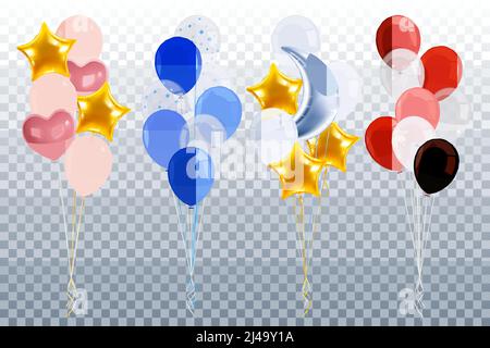 Ballons de fête ensemble transparent réaliste avec ballons dorés et bleus illustration vectorielle isolée Illustration de Vecteur