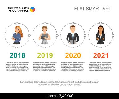 Modèle de diagramme de processus de calendrier de quatre ans pour présentation. Visualisation des données métier. Stratégie, gestion, production ou marketing conce créative Illustration de Vecteur
