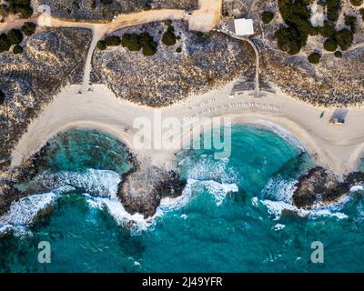 Vue aérienne du parc naturel de ses Salines Plage de Platja Playa de Levante au coucher du soleil méditerranée meilleures plages, Formentera Iles Baléares, Espagne Banque D'Images