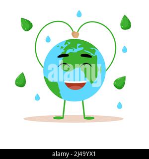 Bonne journée de la Terre. La terre avec un visage drôle. Illustration vectorielle plate Illustration de Vecteur