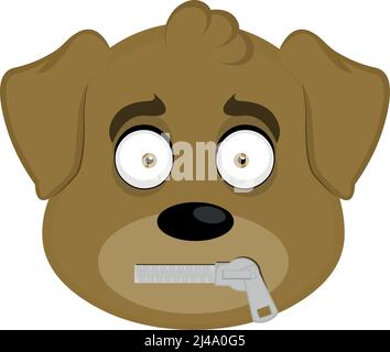 Émoticône vectoriel illustration du visage d'un chien de dessin animé avec une fermeture éclair dans sa bouche Illustration de Vecteur