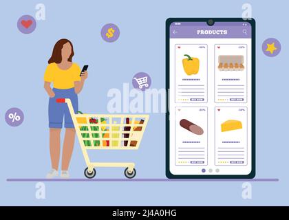 Commande en ligne de produits. Fille commande des vêtements en ligne Illustration de Vecteur